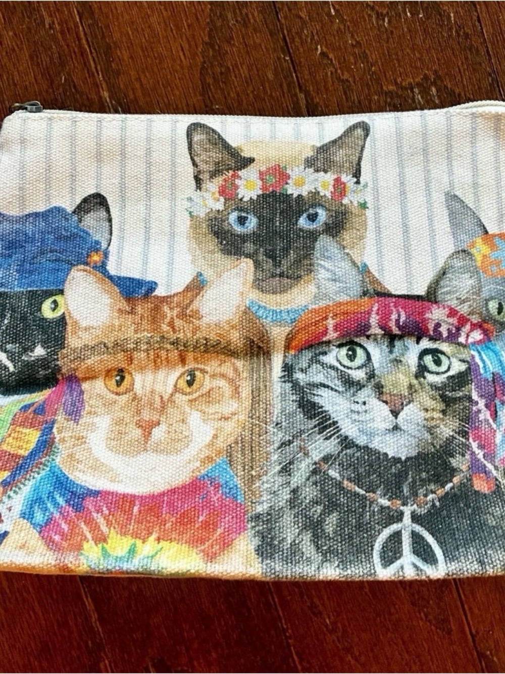 Retro Hippies Peace Cats Make-Up Cosmetics Bag Toiletry Travel Pouch